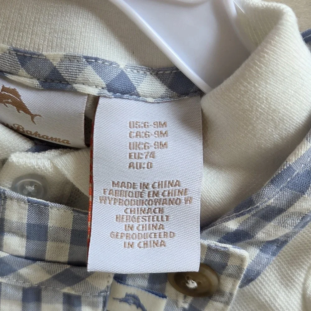 Tommy Bahama Baby Boy NWT 2pc Gingham Overalls & Polo Set Size 6-9 Months